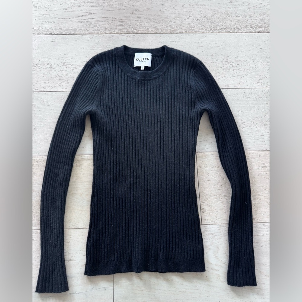 🇫🇷 Kujten Bibi 100% Cashmere black ribbed Knit long Sleeve Sweater pullover 2 - Picture 5 of 10